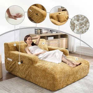 Chenille Chaise Lounge Lazy Sofa Chair with Armrests and Three Pillows for Living Room or Bedroom - 1 of 4
