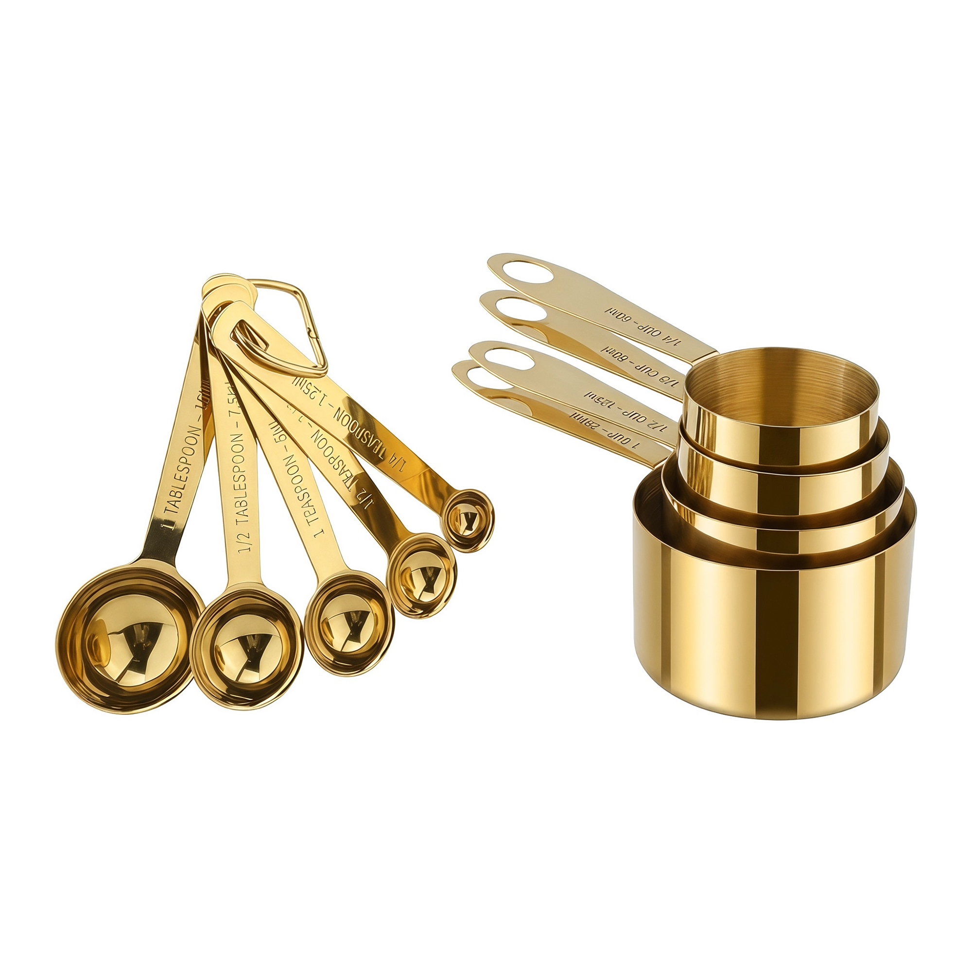 REGALWOVEN Stainless Steel Hand Wash Rust Resistant Heat Insulated Measuring Spoons Rose Gold 2 Pcs Gold 9PCS