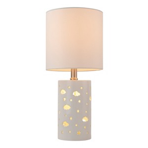 C Cattleya 17.5" 1-Light Starry Table Lamp with White Ceramic Base and TC Fabric Shade, 3 Lighting Modes for Living Room,Nightstand and Kids Room - 1 of 4