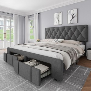 coucheta Upholstered Platform Bed Frame with Storage Drawers - 1 of 4