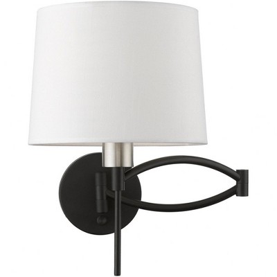 Black and Brushed Nickel Swing Arm Wall Lamp with Off-White Shade