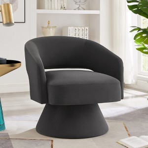 29.50"Modern Swivel Barrel Chair, Upholstered Velvet Round Accent Chairs,360 Degree Comfy Swivel Chair with Open Backrest, Beige - 1 of 4