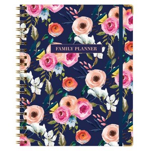 Undated Family Planner – 8.5" x 11" Weekly/Monthly Calendar for 5+ People, Meal Planning, Budgeting, Habit Tracker – Hardcover (Small Navy Floral) - 1 of 4