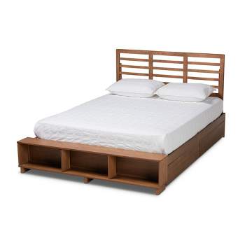 Full 4 Drawer Milana Modern Wood Platform Storage Bed Walnut/Brown - Baxton Studio