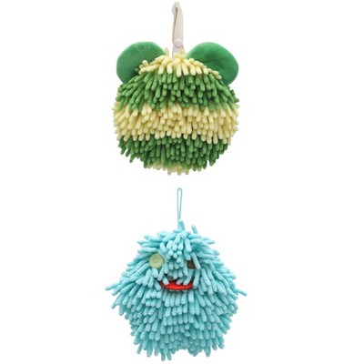 REGALWOVEN 2 Pack Chenille Hand Towels Cute Decorative Hand Drying Hanging Ball Towels 7" x 7"