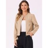 INSPIRE CHIC Women's Collarless Zipper Pockets Casual Open Front Cropped Jacket - 4 of 4