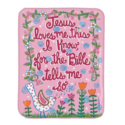 Manual Woodworkers and Weavers Jesus Loves Me Pink Bird Throw Blanket, 30x40 Inches, Soft Fleece Baby Blanket for Girls