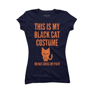 Junior's Design By Humans Halloween Introvert Black Cat Costume By Commykaze T-Shirt - 1 of 3