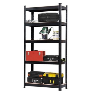 5-Tier Black Metal Storage Rack, 150x70x30cm Heavy Duty Powder-Coated Steel Shelving Unit for Home, Kitchen, Garage, and Office Organization - 1 of 4