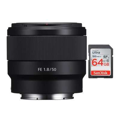 Sony Fe 50mm F/1.8 Lens With 64gb Memory Card Bundle : Target