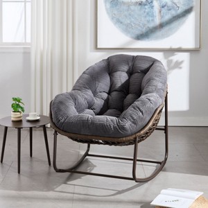 Living Room Rattan Woven Rocking Chair,Velvet Upholstered Recliner Chair With Metal Frame,Egg Chair For Outdoor Patio Bedroom-Coolbibila - 1 of 4
