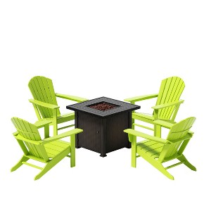 WestinTrends Outdoor Patio Adirondack Chair With Square Fire Pit Table Sets - 1 of 2