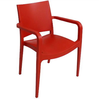 Sunnydaze Plastic All-Weather Commercial-Grade Landon Indoor/Outdoor Patio Dining Arm Chair, Red