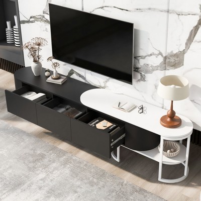 TIRAMISUBEST Modern Extendable TV Stand for TVs up to 75 Inches, Entertainment Center Media Console with 3 Drawers, Metal Adjustable Legs