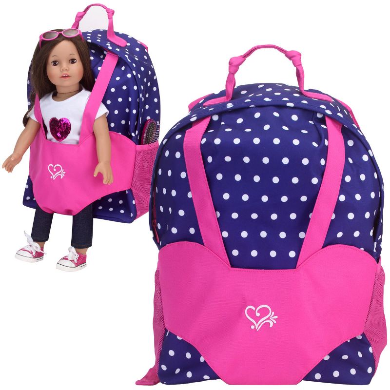 Sophia’s Polka Dot Backpack Carrier to fit 15'' & 18'' Dolls, Navy, 5 of 10