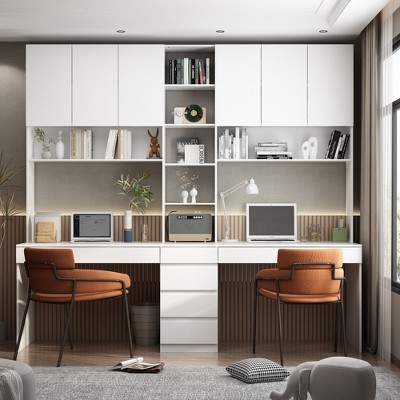 FUFU&GAGA White Twin Desk Computer Table with Abundant Storage Minimalist Style