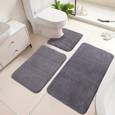 3 Piece Bathroom Rugs Set - Non-Slip Ultra Thin Bath Rugs for Bathroom Floor Mat Set