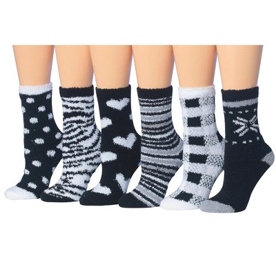 Tipi Toe Women's 6-Pairs Cozy Microfiber Anti-Skid Monochrome Elegance Patterned Fuzzy Crew Socks