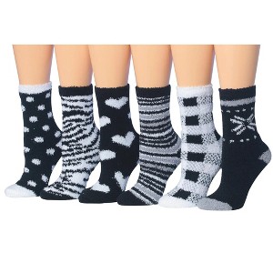 Tipi Toe Women's 6-Pairs Cozy Microfiber Anti-Skid Monochrome Elegance Patterned Fuzzy Crew Socks - 1 of 4