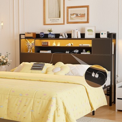 Aheaplus Storage Headboard with Led Lights & Charging Station