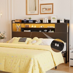 Aheaplus Storage Headboard with Led Lights & Charging Station - 1 of 4