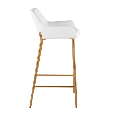 Contemporary Gold Metal and White Faux Leather Barstools, Set of 2