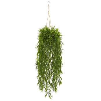 Nearly Natural 50-in Mini Bamboo Artificial Plant in Hanging Metal Bucket