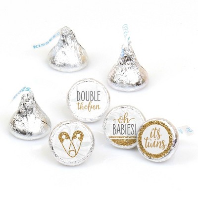 Big Dot of Happiness It's Twins - Gold Twins Baby Shower Round Candy Sticker Favors - Labels Fits Chocolate Candy (1 sheet of 108)