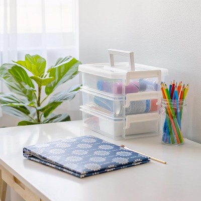 Clear Stackable Plastic Storage Boxes with Lids, 1.4qt, 4-Pack