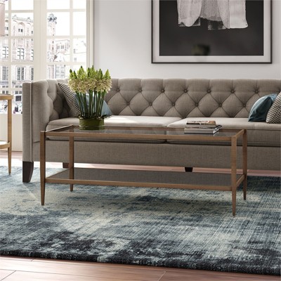 Modern Brass 45" Rectangular Coffee Table with Glass Shelf
