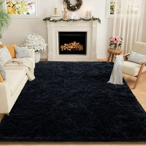 Grass Green Fluffy Shag Area Rug with Non-Slip Base & 4 Reusable Stickers, Soft Plush Mat - 1 of 4