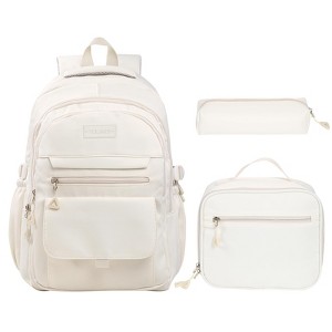 Teen Girls School Backpack with Lunch Box for Boys, College Aesthetic Laptop Bookbag for Women,Beige - 1 of 4