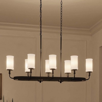 Vetivene 8-Light Textured Black Chandelier with Opal Glass Shades