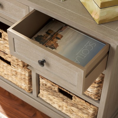 Herman 30" Beige Pine Storage Unit with Wicker Baskets