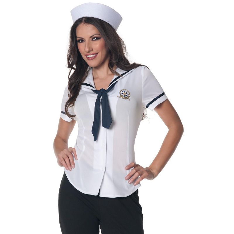 Underwraps Sailor Fitted Shirt Women's Costume, 1 of 2