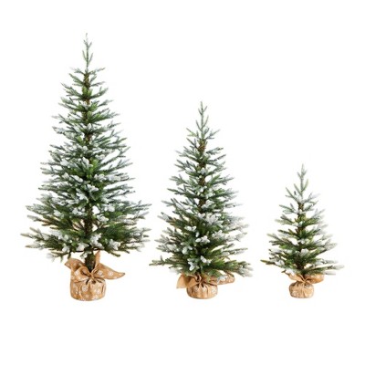 Nearly Natural 2'x3'x4' Artificial Snowed Balsam Fir Christmas Tree in Burlap Wrapped Base Set of 3