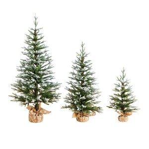 Nearly Natural 2'x3'x4' Artificial Snowed Balsam Fir Christmas Tree in Burlap Wrapped Base Set of 3 - 1 of 4
