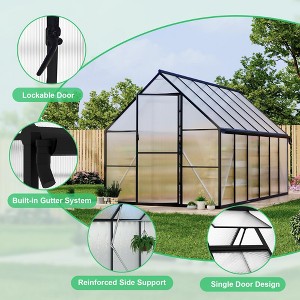 8 ft X12 ft Aluminum Heavy Duty Polycarbonate Green House with Quick Setup Structure and Roof Vent, Large Enhanced Outdoors Green House Kit - 1 of 4