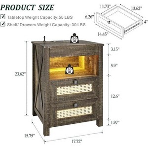 Vlsrka White Farmhouse Nightstand with Concealed Storage, USB & Type-C Ports, LED Motion Sensor Light for Rustic Interiors - 1 of 4