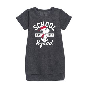 - Peanuts - Snoopy School Squad Graphic Short Sleeve Fleece Dress - 1 of 4