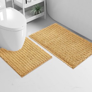 Home Mart Goods 2 Piece Set Mustard Soft Cozy Plush Chenille Bath Mat Bathroom Rug - 1 of 4