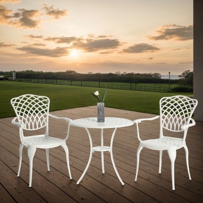 3-Piece Patio Conversation Set With Umbrella Hole, Patio Set Table And Chairs With Metal Bistro Table, Patio Furniture Set For Garden–Cuddlewood