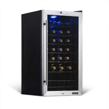 Newair Freestanding 27 Bottle Compressor Wine Fridge in Stainless Steel, Adjustable Chrome Racks and Exterior Digital Thermostat