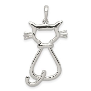 Black Bow Jewelry Sterling Silver 25mm Polished Cat Silhouette Pendant - 1 of 4