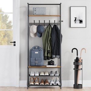 4-In-1 Metal Freestanding Coat Rack Shoe Bench, Storage Bench with Hooks for Bedroom, Living Room, Bench, Entryway Organizer - 1 of 4