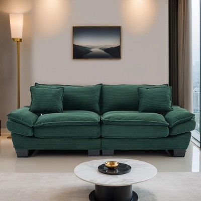 Corduroy Deep Seat Sofa Sleeper Couch Loveseat with 23-Inch Seat Depth and Pillows - Leovsnove