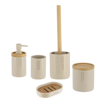 Evideco French Home Goods Refined Bathroom Essentials Set with Natural Bamboo - 5 pieces