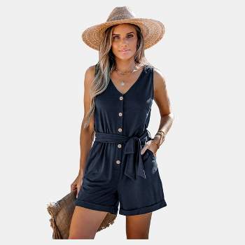 Odosalii Womens Romper Summer Sleeveless Short Rompers Casual Tank Top  Jumpsuit with Pockets