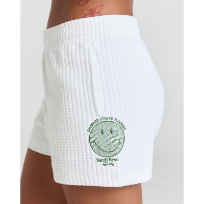 Samii Ryan | Smiley® Flourish Waffle Shorts, White, Small, 2