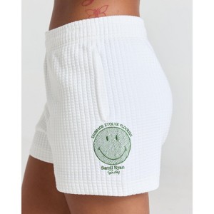 Samii Ryan | Smiley® Flourish Waffle Shorts, White, Small, 2 - 1 of 4